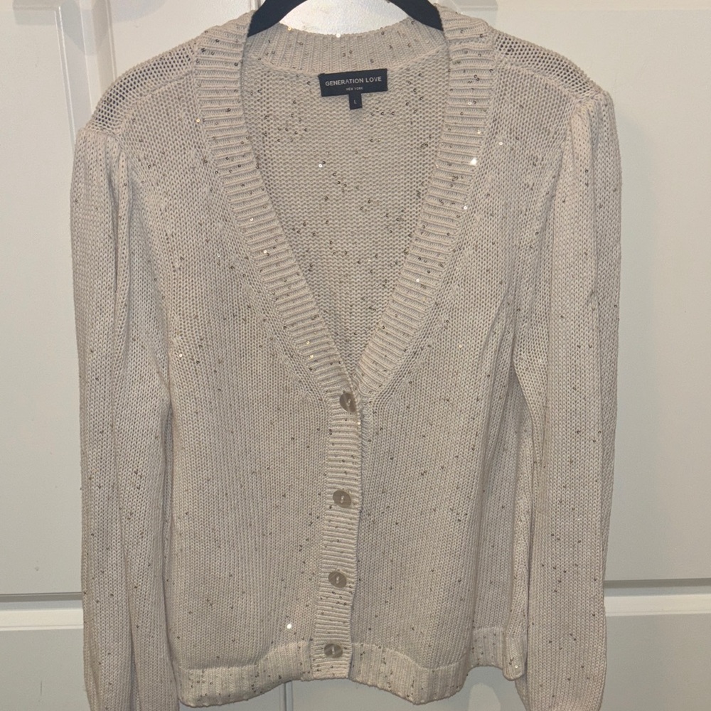 Generation Love Cream Cardigan with Sequins